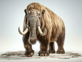 3D rendering of a woolly mammoth isolated on a white background. Funny mammoth with long horns on white background. 3D illustration. AI Generative photo