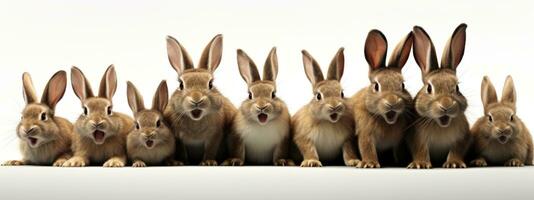 Group of Easter bunnies in front of a white background. AI Generative photo