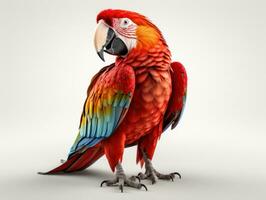 Red macaw parrot isolated on white background. 3d illustration. AI Generative photo