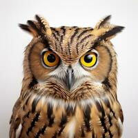 Portrait of a beautiful owl isolated on a white studio background. AI Generative photo