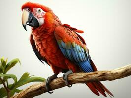 Red macaw parrot isolated on white background. 3d illustration. AI Generative photo