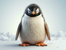 Penguin on a white background. 3D rendering. Front view.AI Generative photo