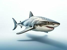 3D rendering of a group of sharks isolated on white background. AI Generative photo