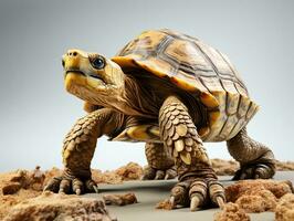 3d rendering of a tortoise on a gray background with shadow. African spurred tortoise Geochelone sulcata.  AI Generative photo