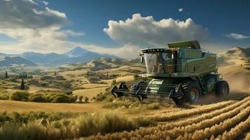Combine harvester working on a wheat field. 3D rendering. AI Generative photo