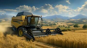 Combine harvester working on a wheat field. 3D rendering. AI Generative photo
