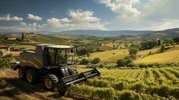 Combine harvester working on a wheat field. 3D rendering. AI Generative photo