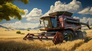 Combine harvester working on a wheat field. 3D rendering. AI Generative photo