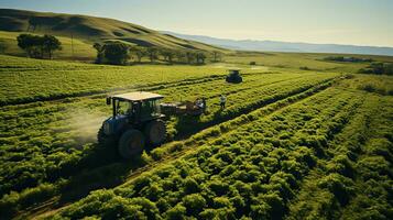 tractor pulverización pesticidas en viñedos en Italia. tractor pulverización pesticidas en viñedos. ai generativo foto