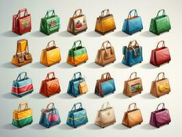 Illustration of a set of different shopping bags on a white background AI Generative photo