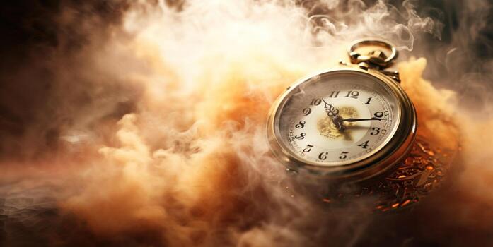 Burning alarm clock on fire background. Time is running out concept. AI Generative photo