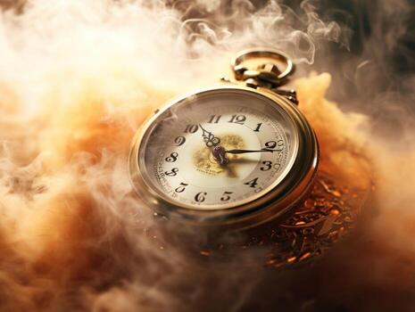 Burning alarm clock on fire background. Time is running out concept. AI Generative photo