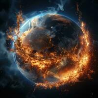 Earth burning in flames. Global warming concept. Elements of this image furnished by NASA. AI Generative photo