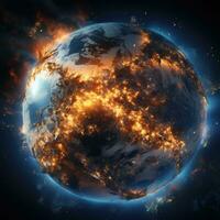 Earth burning in flames. Global warming concept. Elements of this image furnished by NASA. AI Generative photo