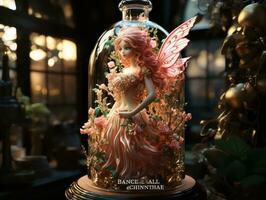 Beautiful fairy in a glass vase. 3d rendering. AI Generative photo