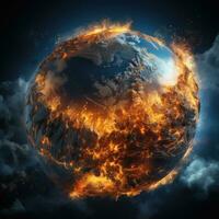 Earth burning in flames. Global warming concept. Elements of this image furnished by NASA. AI Generative photo