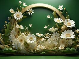 3D Render Floral Wreath, 3D Illustration. Floral wreath with flowers and leaves.Beautiful background with copy space. AI Generative photo