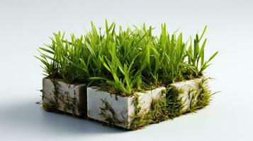 3d rendering of green grass cube in gray background with copy space. AI Generative photo