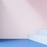 Minimalist scene with blue podium and star. 3d render. Primitive geometrical figures, pastel colors, AI Generative photo