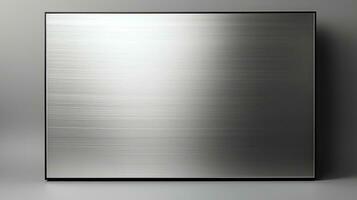 Metal plate on a gray background. 3d rendering, mock up. AI Generative photo