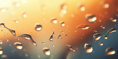 Water drops on a glass surface. Abstract background with bokeh effect. AI Generative photo