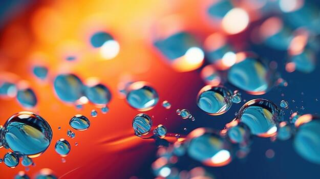 Water drops on a glass surface. Abstract background with bokeh effect. AI Generative photo