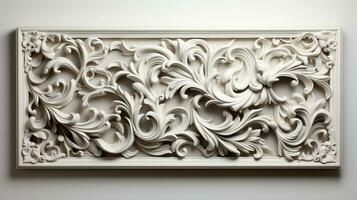 Decorative frame with ornament on the wall. 3d illustration. Luxury vintage frame with floral ornament. 3d render. photo