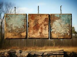 Old rusty wooden breakwaters in the forest. Shallow depth of field. AI Generative photo