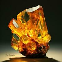 Natural yellow tourmaline on a dark background. 3d illustration. AI Generative photo