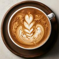 Coffee cup with latte art on a marble background. AI Generative photo