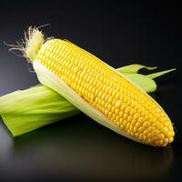 Fresh corn on the cob on a black background. Close up.  AI Generative photo