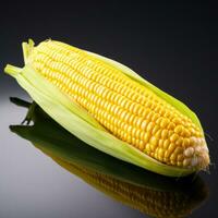 Fresh corn on the cob on a black background. Close up.  AI Generative photo