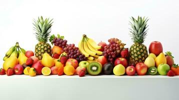 Fruits were placed in a row on a white background with space for text. AI Generative photo