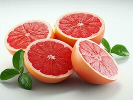 Grapefruit with leaves on a white background. Clipping path. AI Generative photo