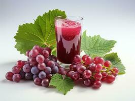 A glass of grape juice with a bunch of grapes on a white background. AI Generative photo