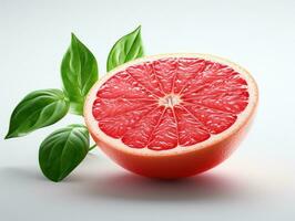 Grapefruit with leaves on a white background. Clipping path. AI Generative photo