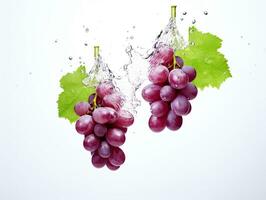 grapes with water splash isolated on white background, clipping path included. AI Generative photo