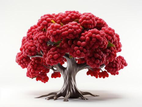 Bonsai tree with ripe raspberries. 3d illustration. AI Generative photo