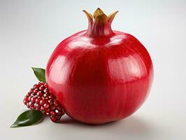 Pomegranate fruit with leaves isolated on white background. 3d illustration. AI Generative photo