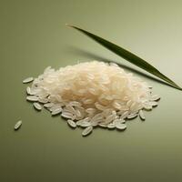 Rice and bamboo shoot on green background. Shallow dof. AI Generative photo