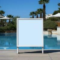 Blank info borad near swimming pool. photo