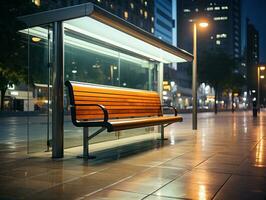 Empty bus stop in the city photo
