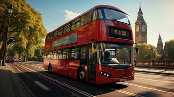 Red double decker bus in the London city photo