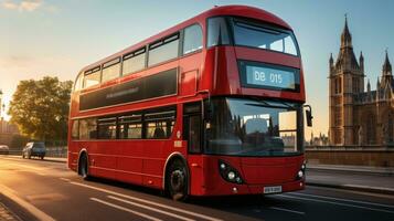 Red double decker bus in the London city photo