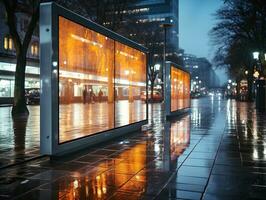 Empty bus stop in the city photo