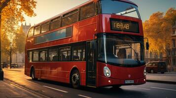 Red double decker bus in the London city photo