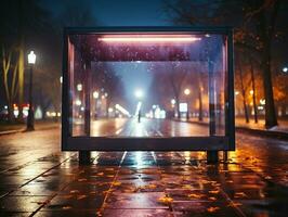 Empty bus stop in the city photo