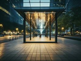 Empty bus stop in the city photo
