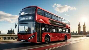 Red double decker bus in the London city photo