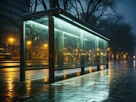 Empty bus stop in the city photo